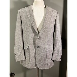 Vtg Imperial Haggar Wool Tweed Sport Coat Men Sz 42R Patches Tan Blazer Academia